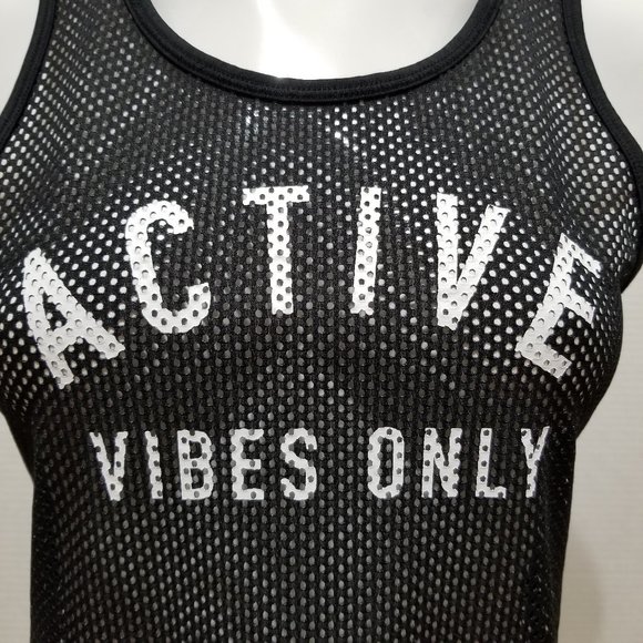 Reebok top Small Active Vibes Only unlined fishnet mesh tank graphic athetic - Picture 6 of 12